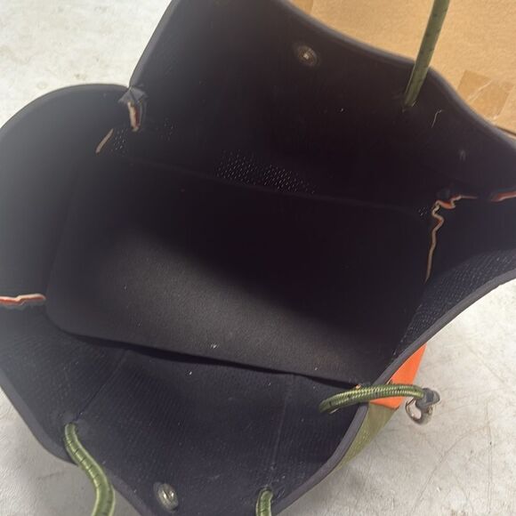 Stylish Olive Green and Orange Tote Bag - Neoprene Tote w Small Orange Clutch - Picture 5 of 6